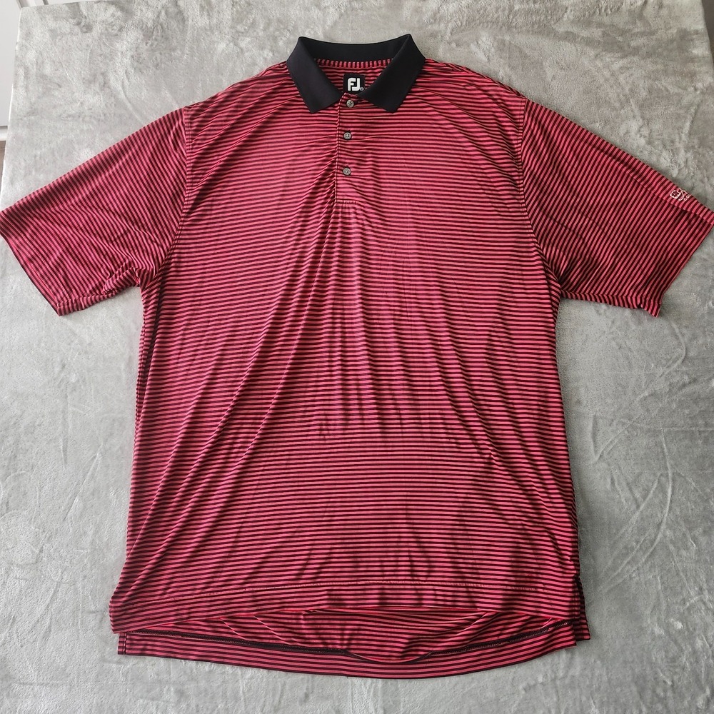 Footjoy FJ Performance Golf Polo Shirt Mens XXL Red Black Striped Norbeck CC
